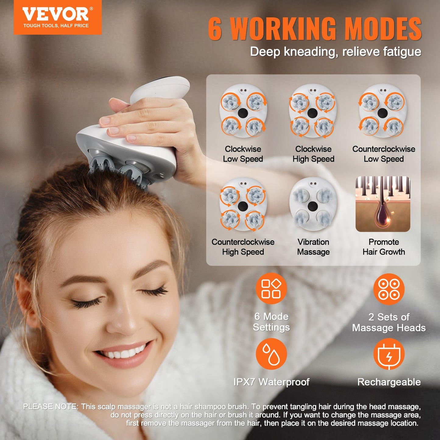 Waterproof electric scalp massager with soft silicone nodes