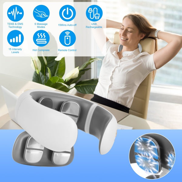 Cordless heated neck massager with remote and multiple modes