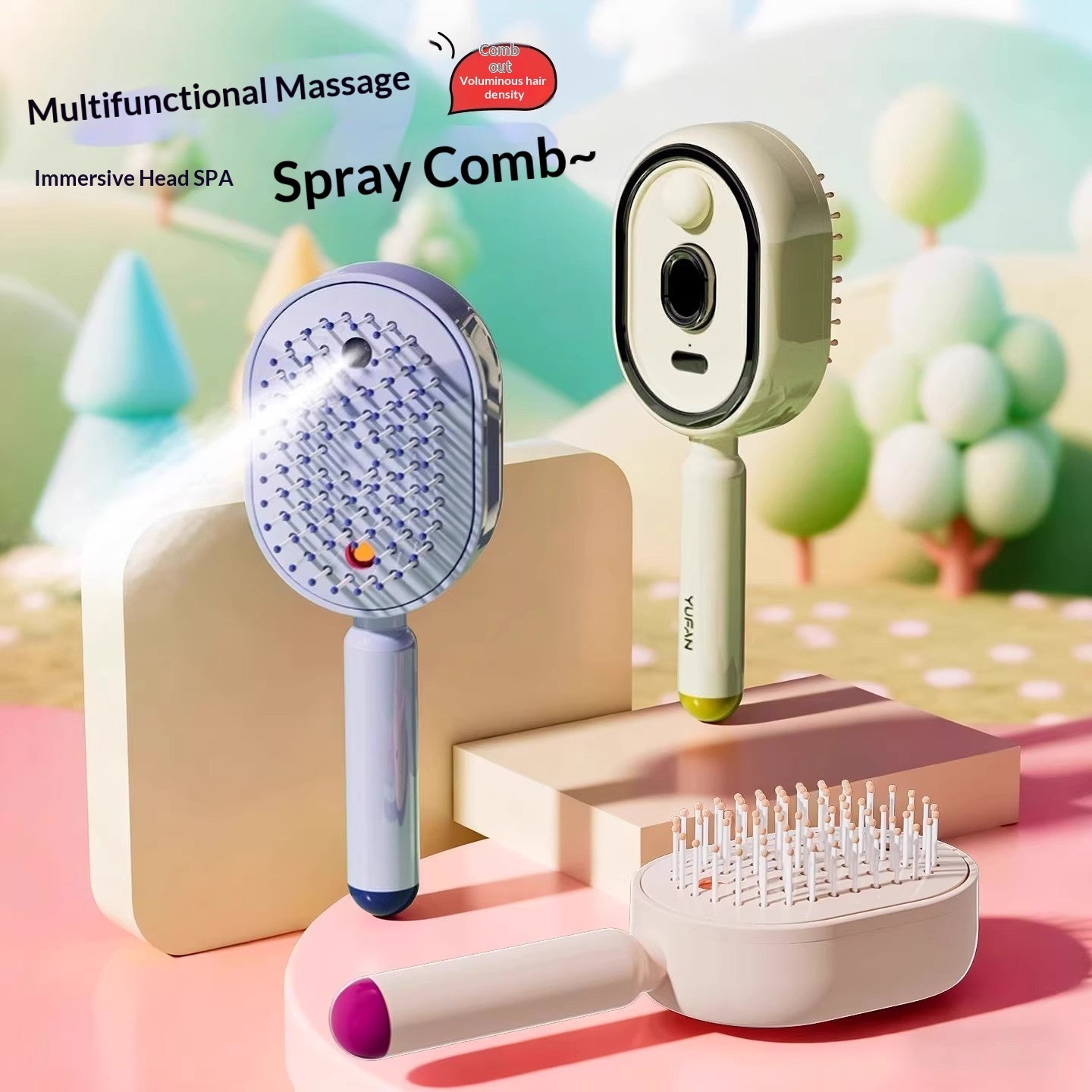 Misting airbag scalp massage comb for relaxation and self-care